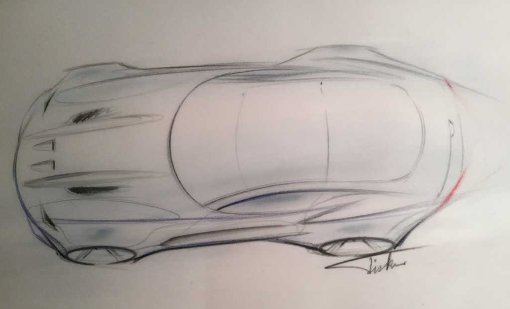 Henrik Fisker’s initial design rendering for The Force 1, a high-performance automobile debuting on January 12 at 10-05 am at the 2016 North American International Auto Show in Detroit