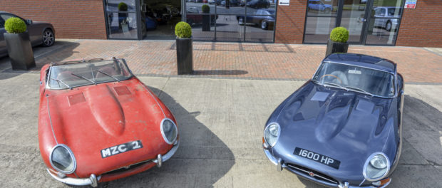 E-Type Roadster Chassis No 850092 (left) and E-Type Coupe Chassis No 860005 (right) left Jaguar's factory in 1961, reunited today at CMC
