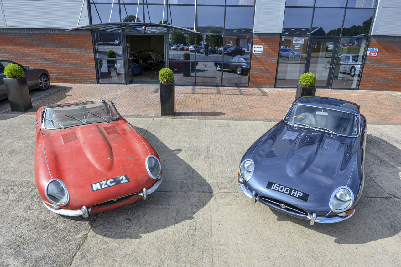 E-Type Roadster Chassis No 850092 (left) and E-Type Coupe Chassis No 860005 (right) left Jaguar's factory in 1961, reunited today at CMC