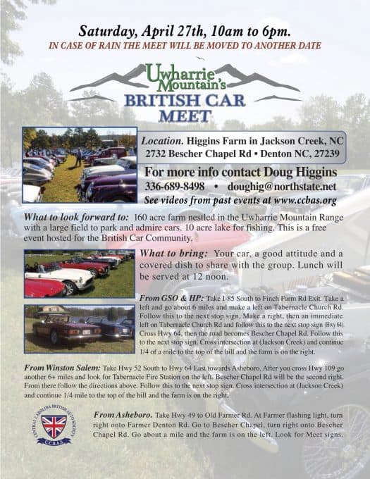 Click to open PDF version in new window Uwharrie Mountain British Car Meet – North Carolina