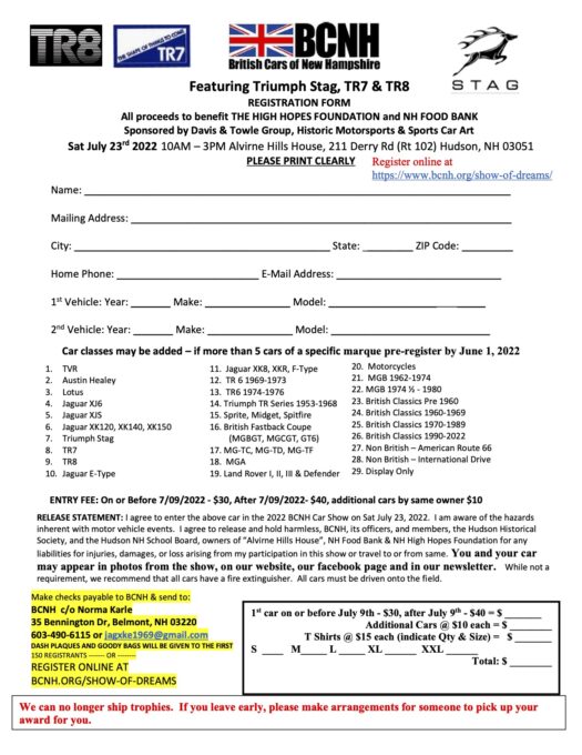 Show of Dreams Registration Form 2022