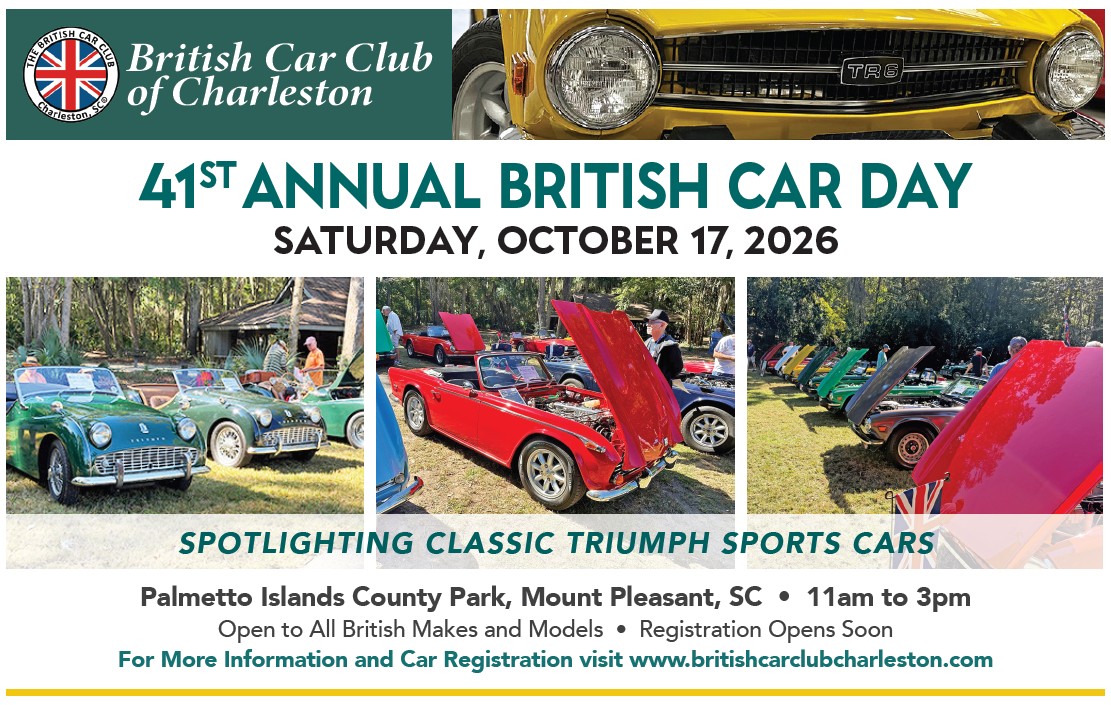 41st Annual British Car Day 2026 flyer, British Car Club of Charleston, October 17 in Mount Pleasant