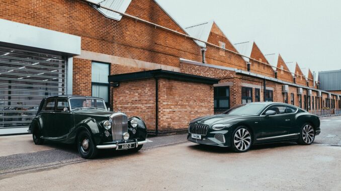 Bentley Heritage Collection Mark VI beside the Mulliner Continental GT Azure at Crewe