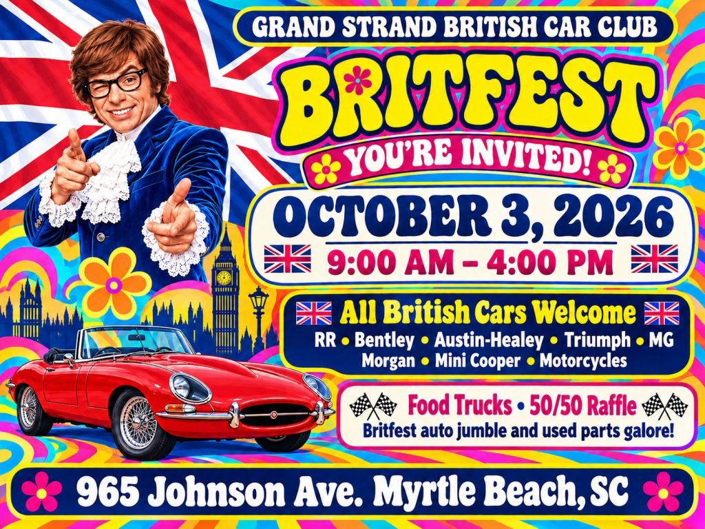 Myrtle Beach BRITFEST 2026 poster, October 3 at 965 Johnson Avenue