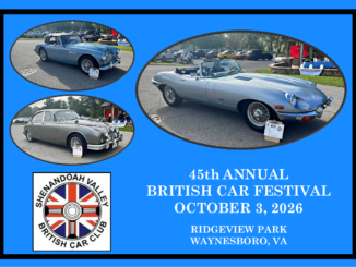 45th Annual British Car Festival, October 3, 2026, Ridgeview Park, Waynesboro, Virginia