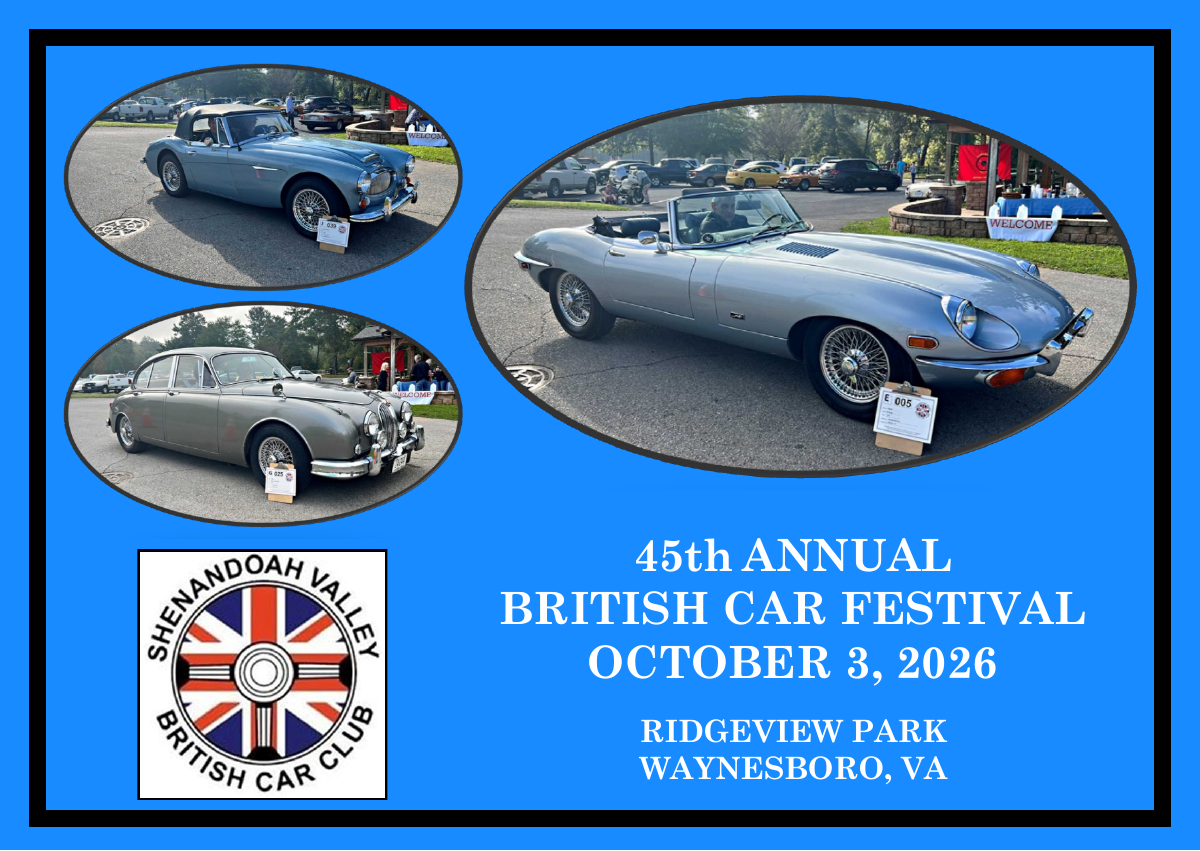 45th Annual British Car Festival, October 3, 2026, Ridgeview Park, Waynesboro, Virginia