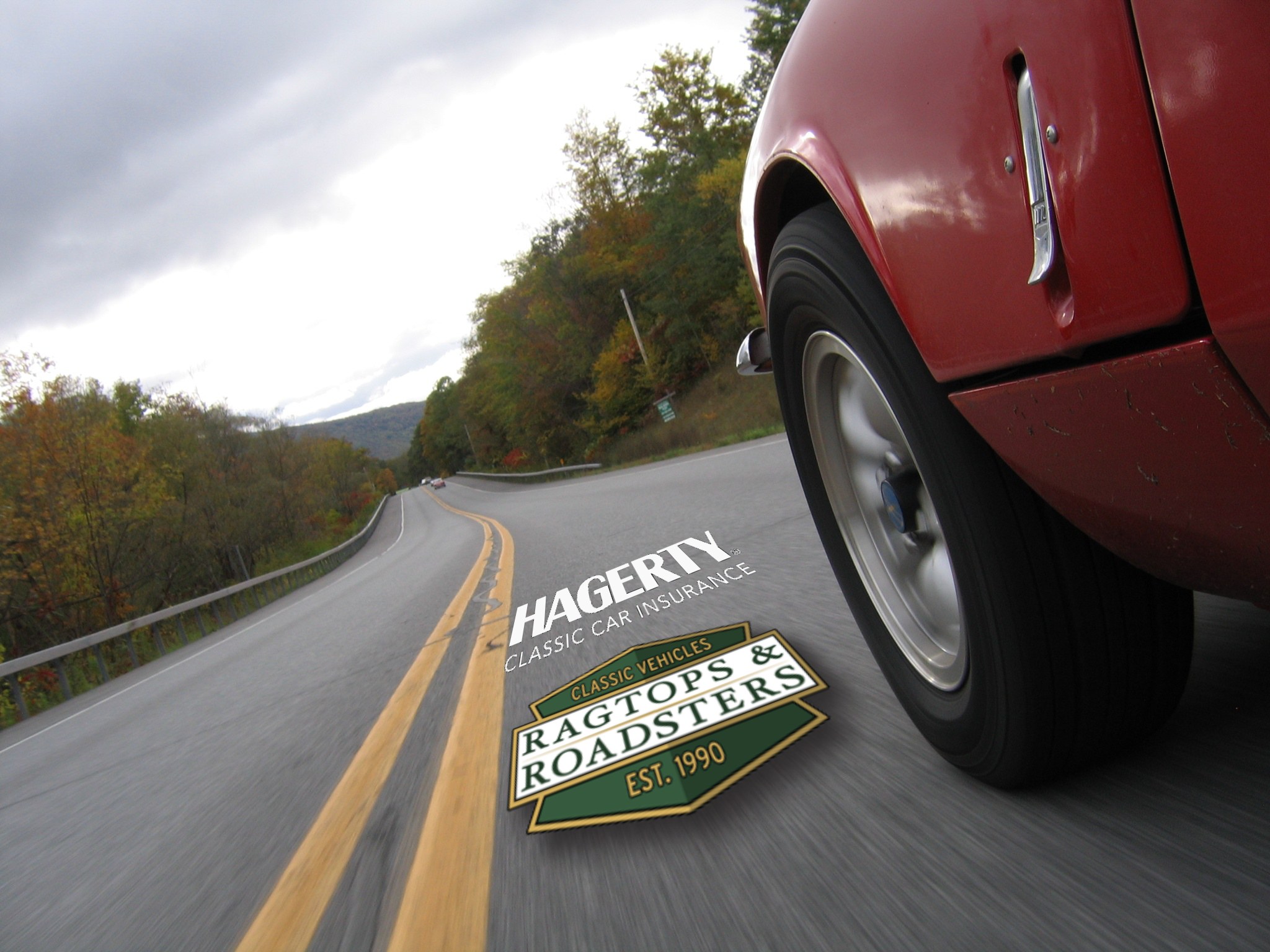 Classic British car on a scenic road, from the Pennsylvania British Reliability Run organizer