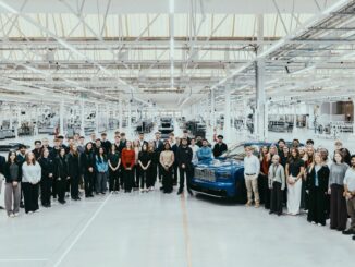 Bentley 2027 early careers cohort gathered around a blue Bentley inside the Crewe factory
