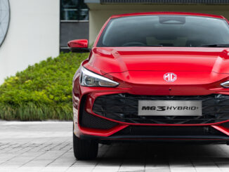 Red MG3 Hybrid+ hatchback, front view
