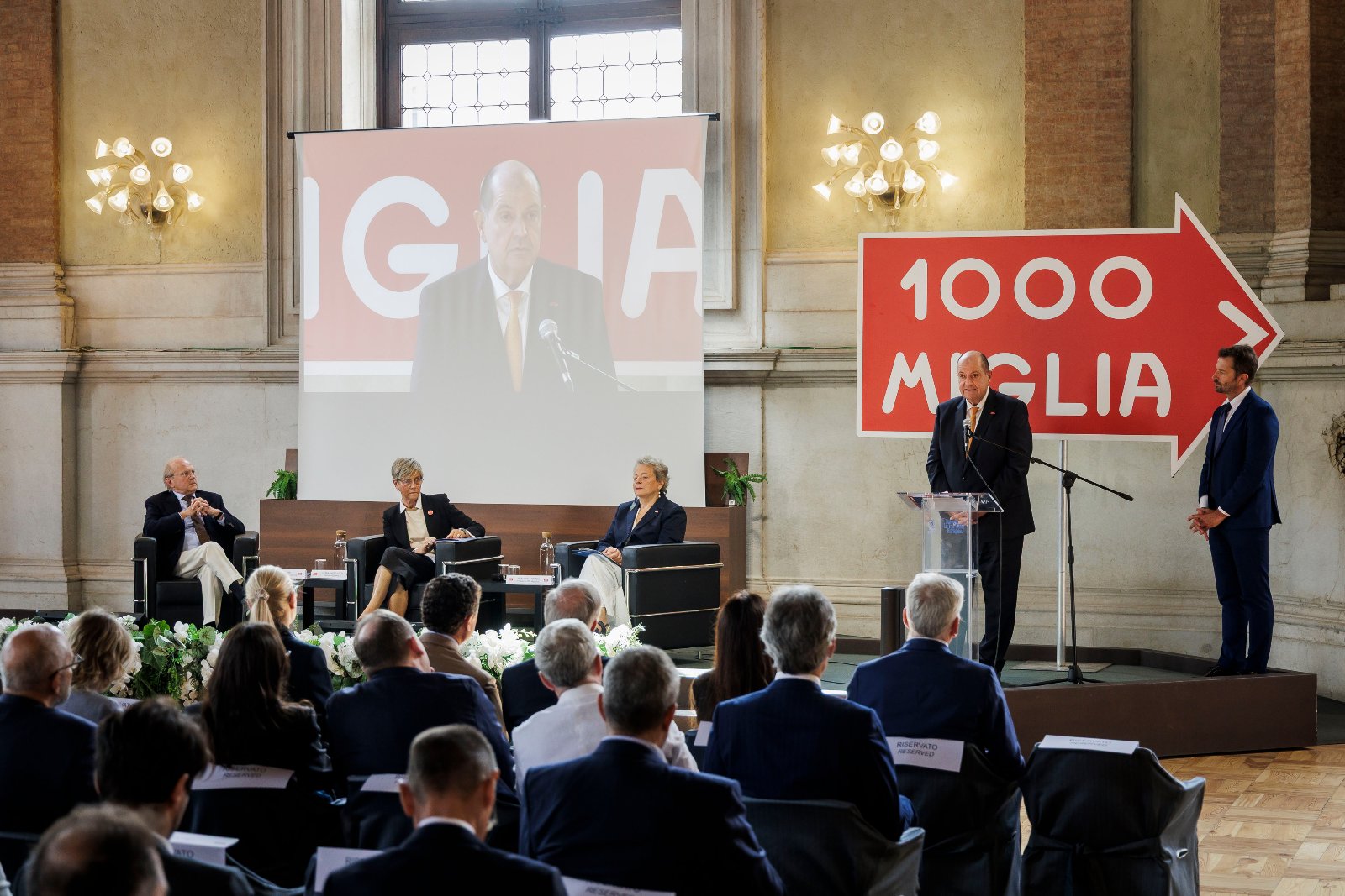 Speakers at the 1000 Miglia 2027 Centenary press conference in Brescia