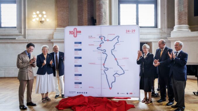 Organizers and officials unveil the 1000 Miglia 2027 Centenary route map in Brescia