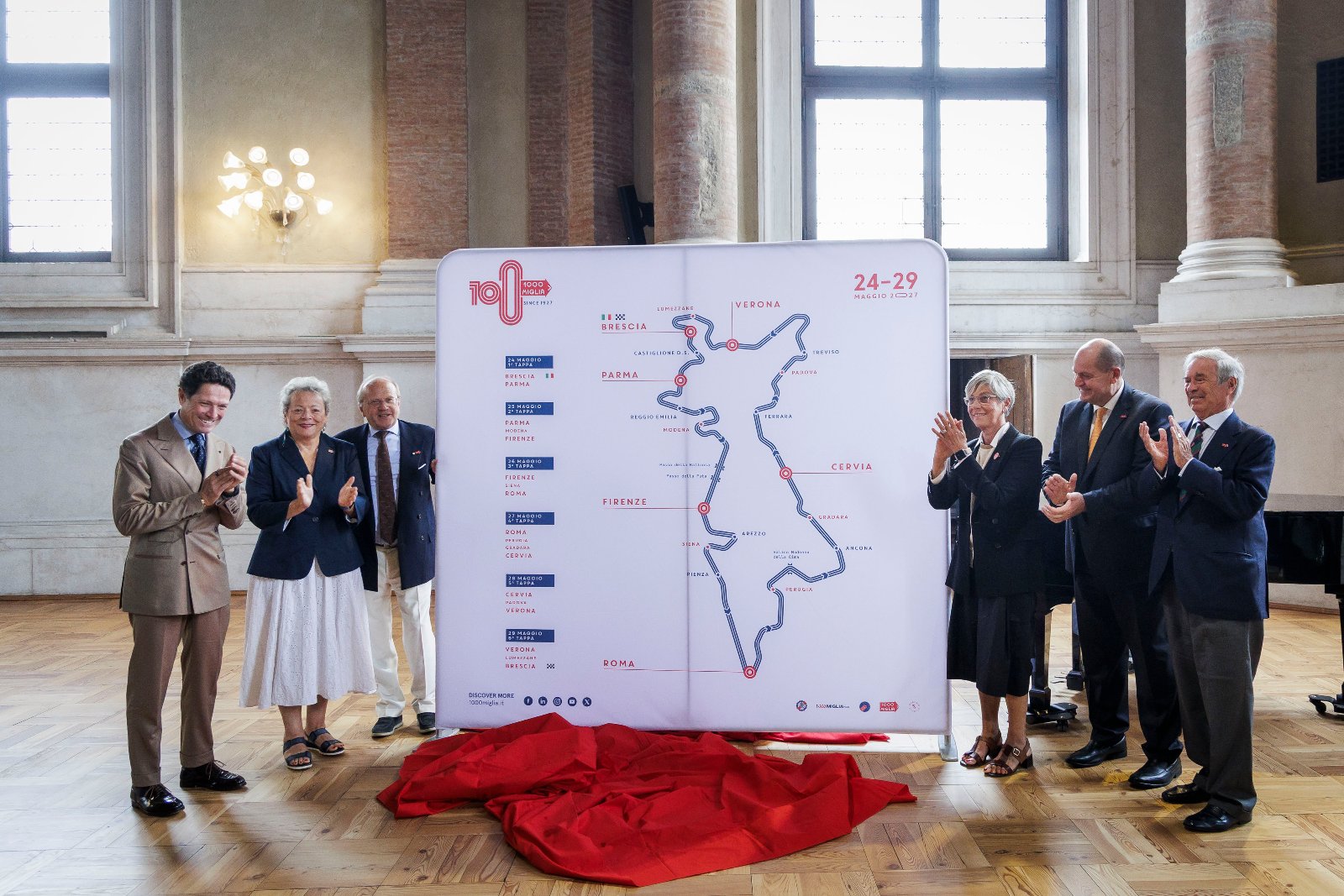 Organizers and officials unveil the 1000 Miglia 2027 Centenary route map in Brescia