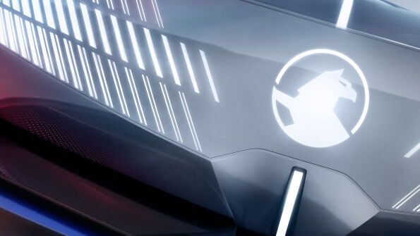 Close-up of the new illuminated Vauxhall Griffin emblem on the STX Concept nose