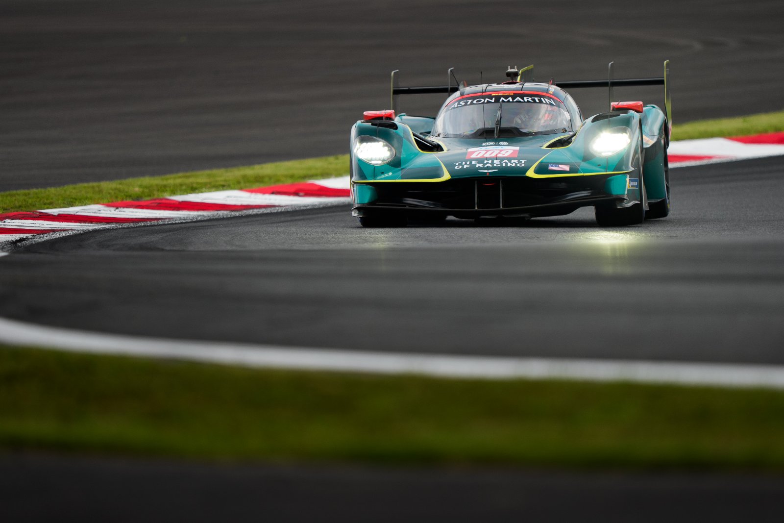 The #009 Aston Martin Valkyrie of Alex Riberas and Marco Sorensen on track at Fuji Speedway