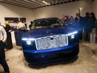 The all-new Bentley Torcal S First Edition in Sequin Blue with its illuminated diamond grille at CART Department in New York