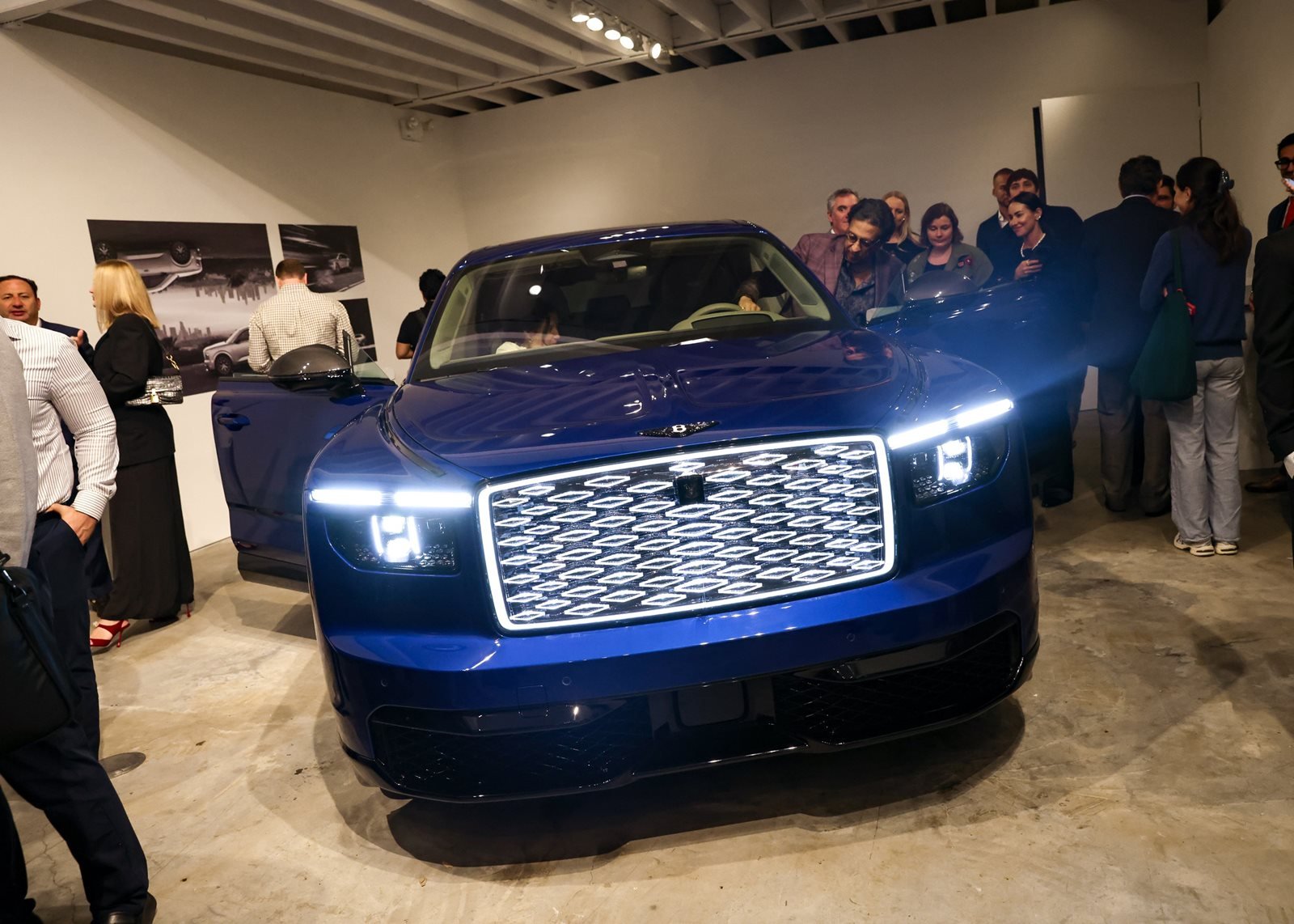 The all-new Bentley Torcal S First Edition in Sequin Blue with its illuminated diamond grille at CART Department in New York
