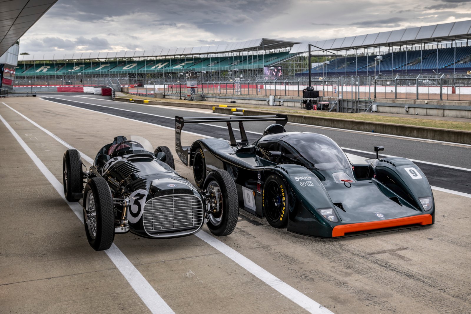 BRM P15 V16 Chassis IV and BRM P351 together on the Silverstone pit straight