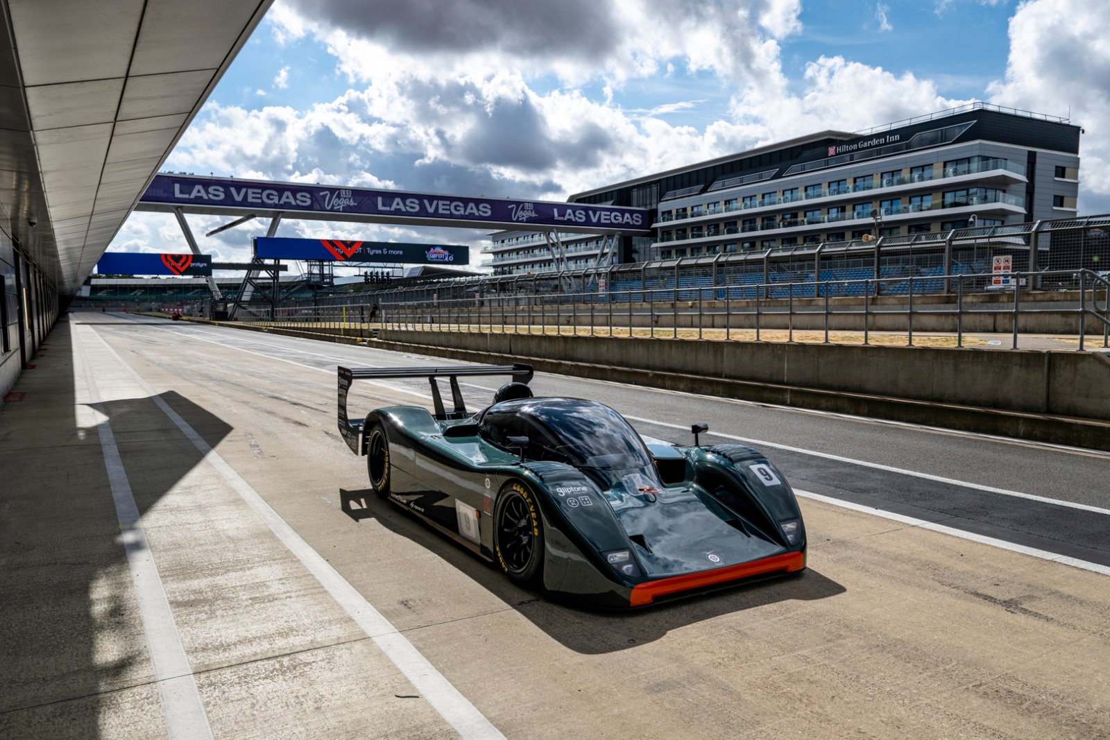 Restored BRM P351 Group C prototype on the Silverstone pit straight